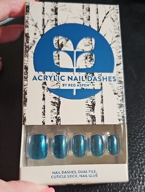 Acrylic Nail Dashes by Red Aspen — Metallic Teal Blue Regards Matt short squoval